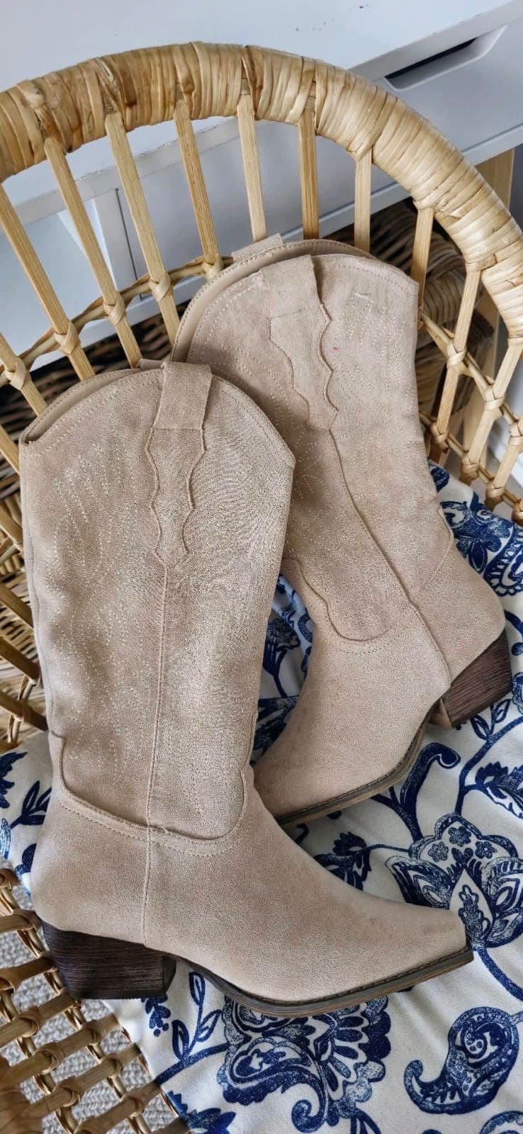 Light Beige Suede Cowboy Boots